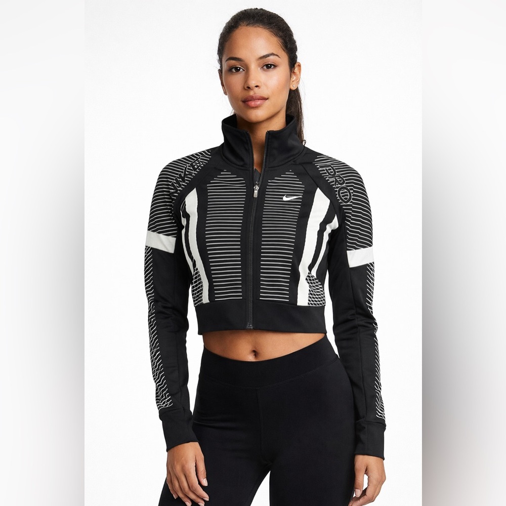 Nike Pro Dri-FIT Black Full Zip Cropped Track Jacket Size Small